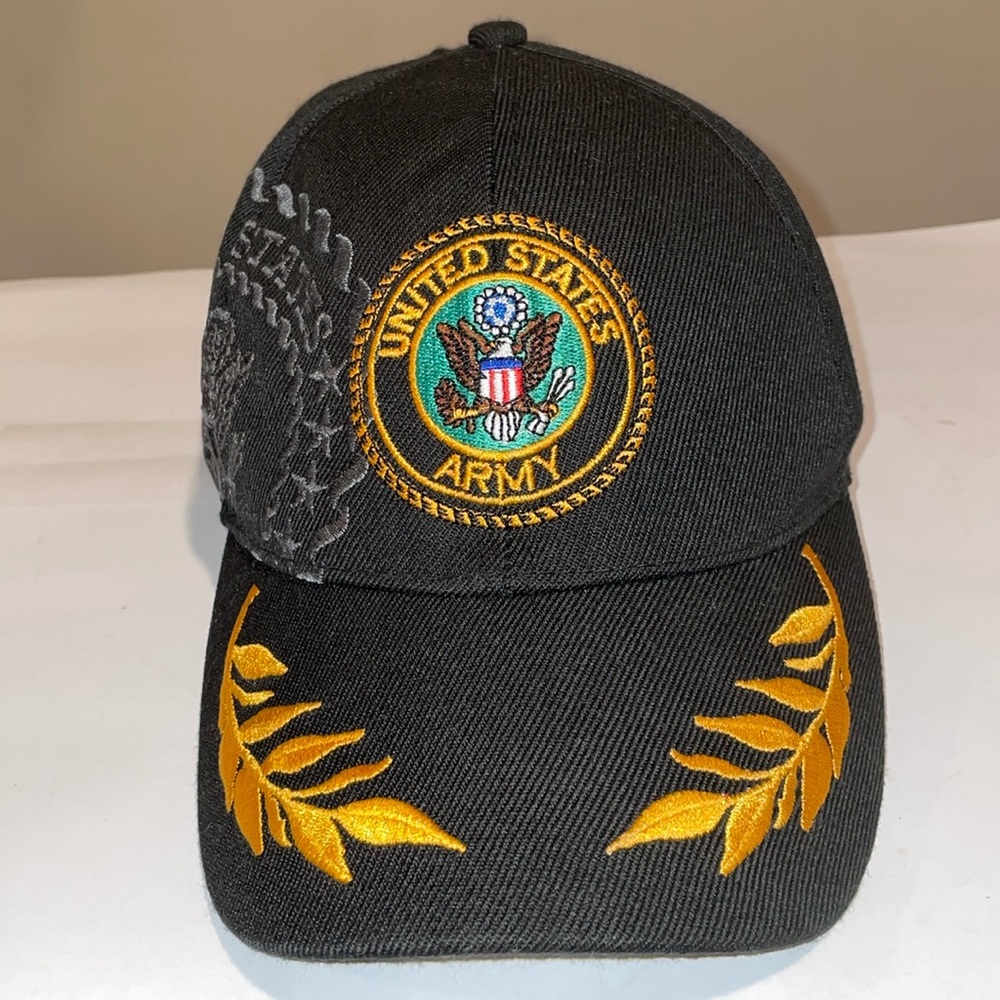 United States Army Golden Leaf Bill Embroidered Black Baseball Cap
